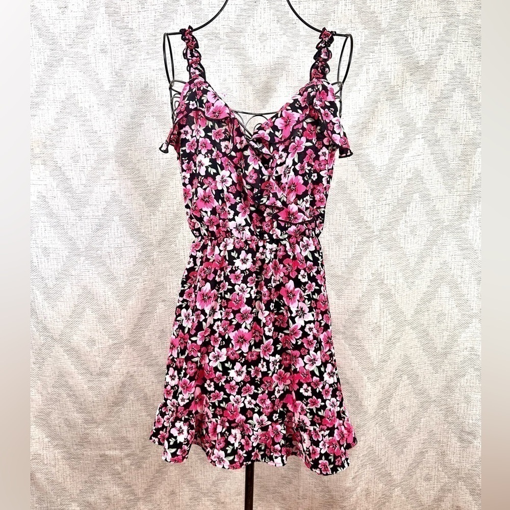 NWT divided by H&M black floral mini dress with ruffle hem size S